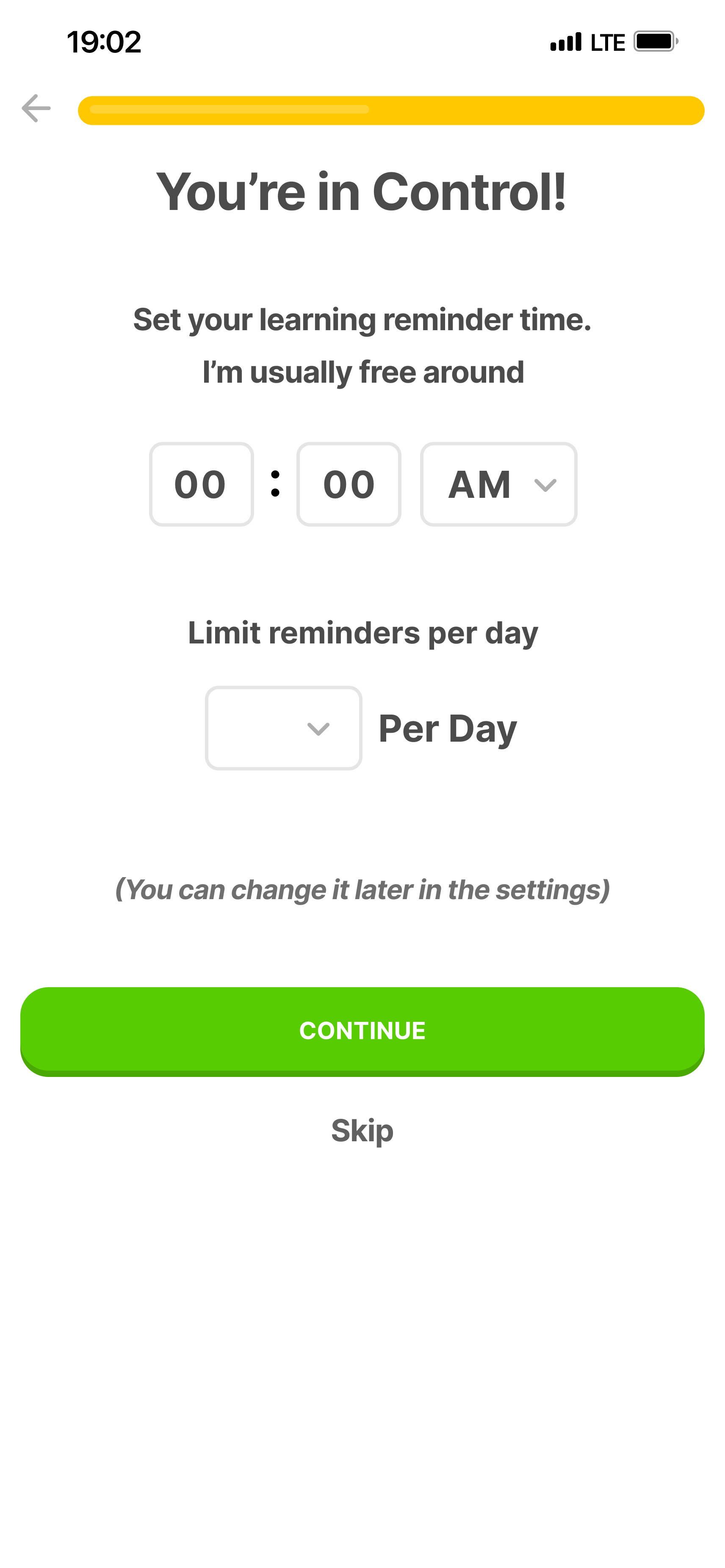 Duolingo: Set reminder time and daily limit
