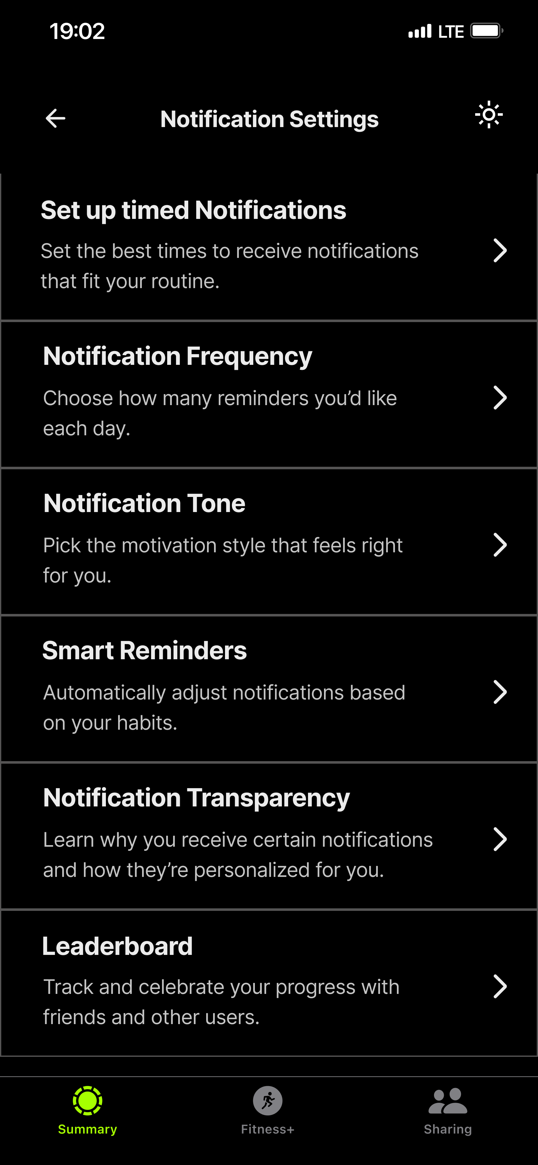 Fitness app: Notification settings and transparency