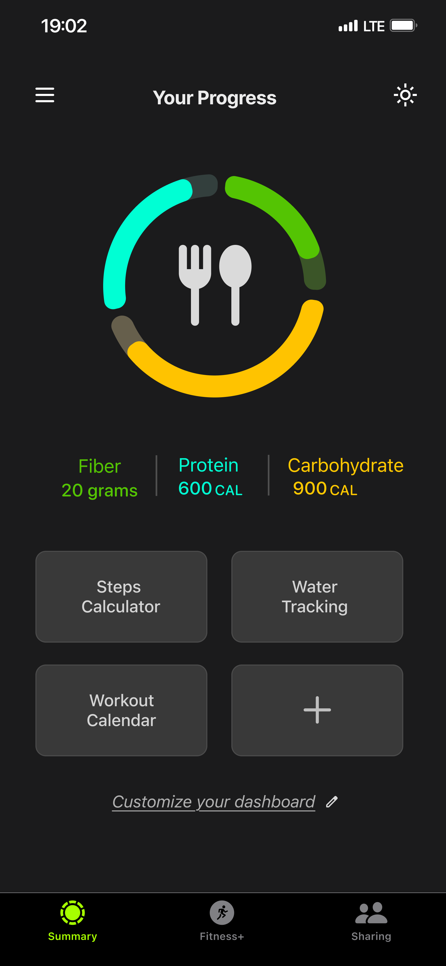Fitness app: Nutrition progress