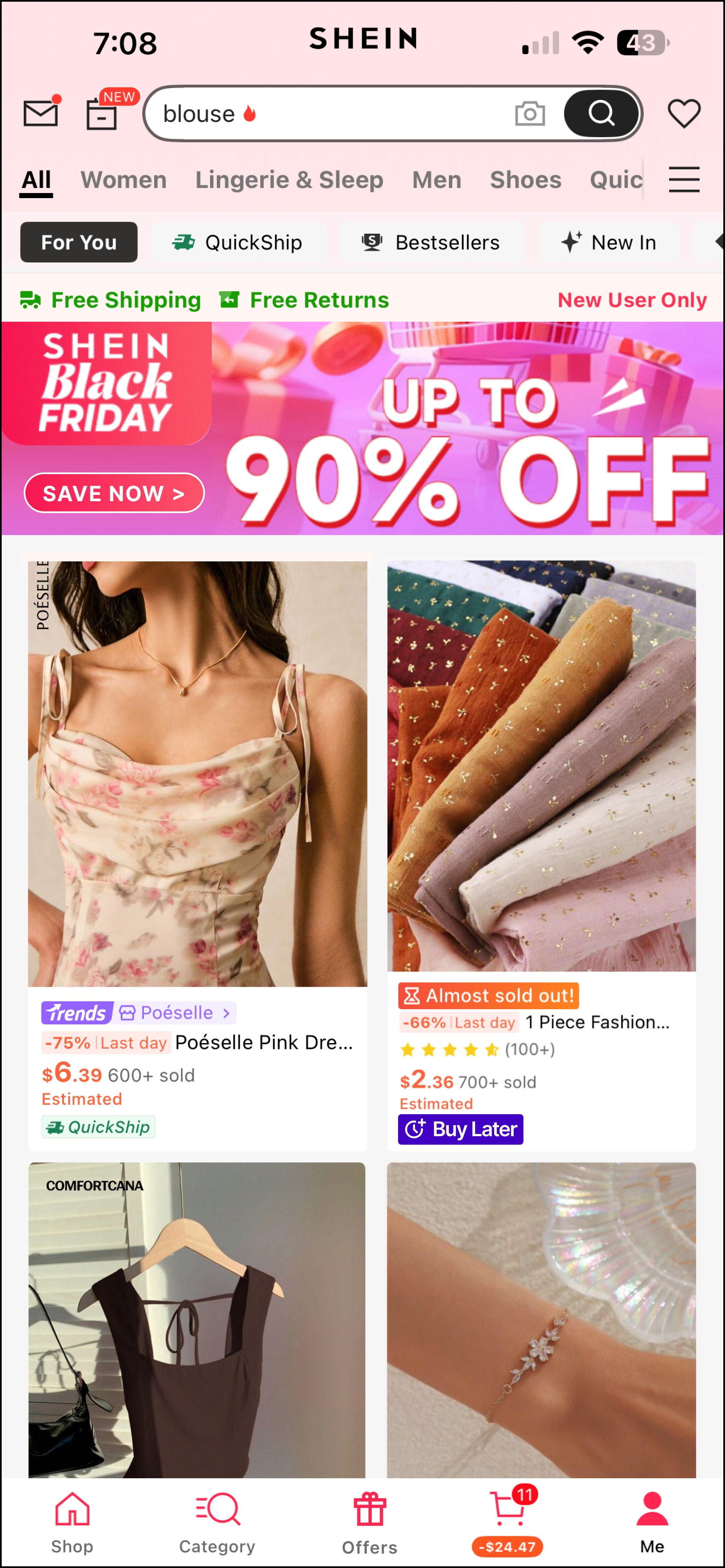 SHEIN: Product feed with Buy Later