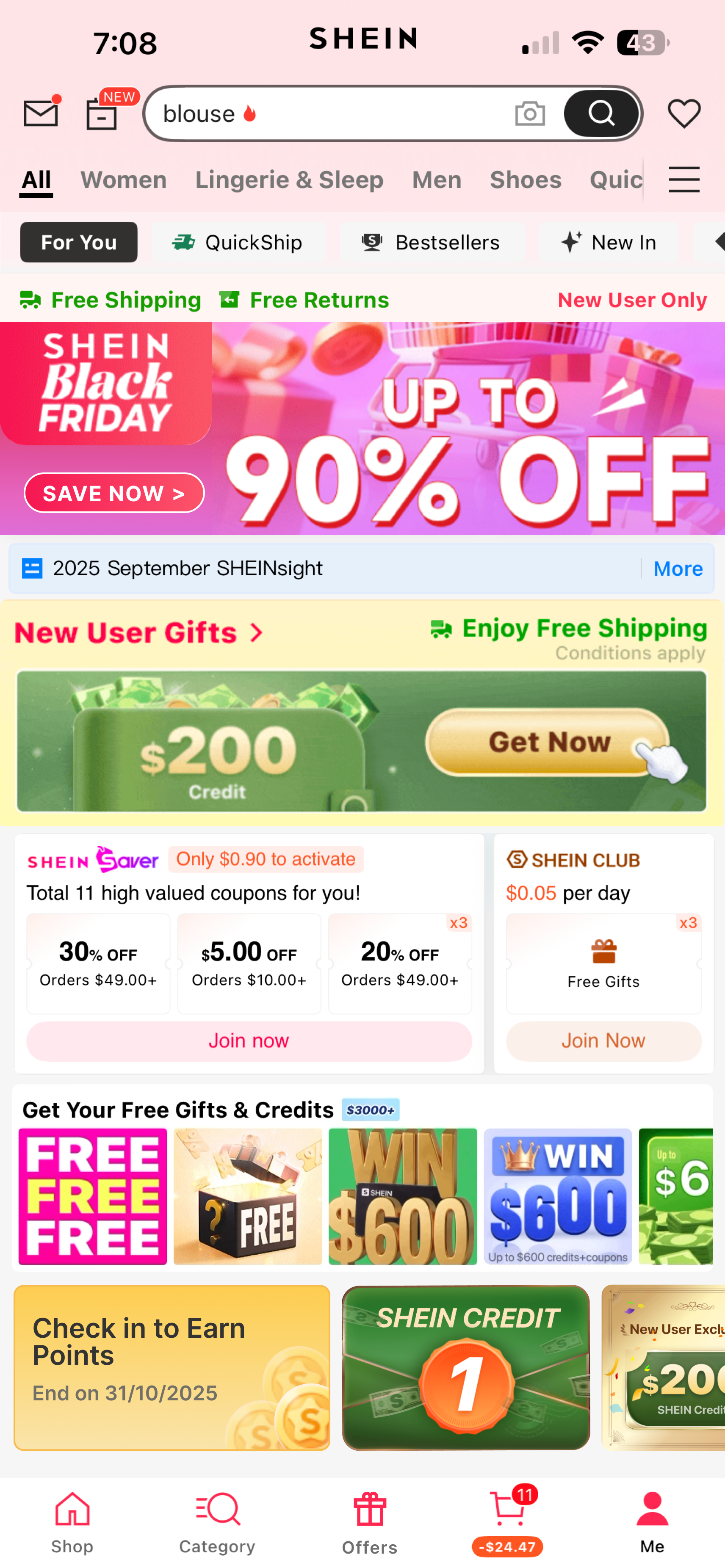SHEIN: Home feed