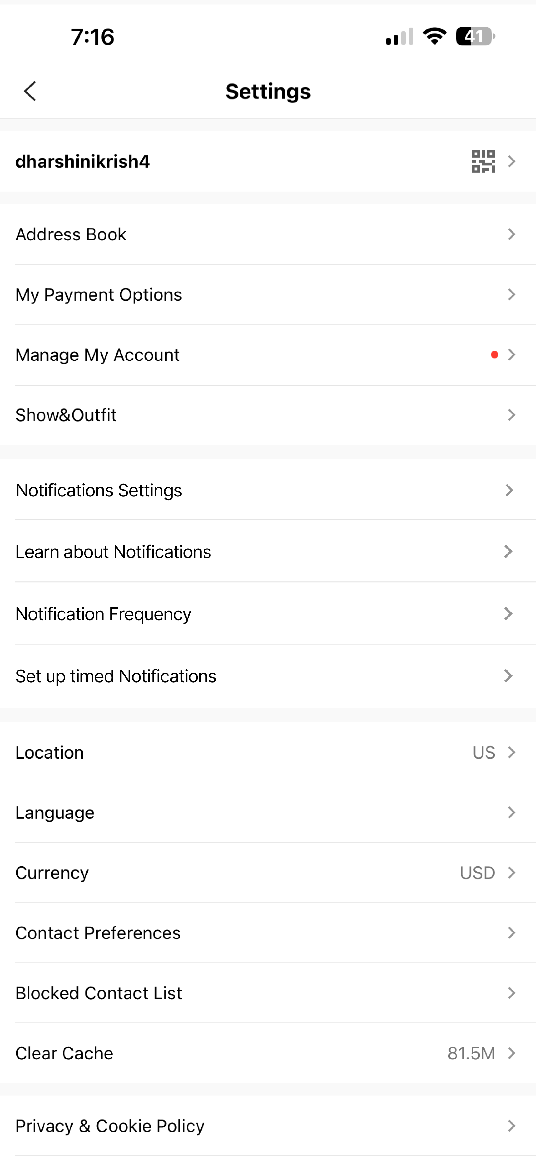 SHEIN: Settings with notification controls